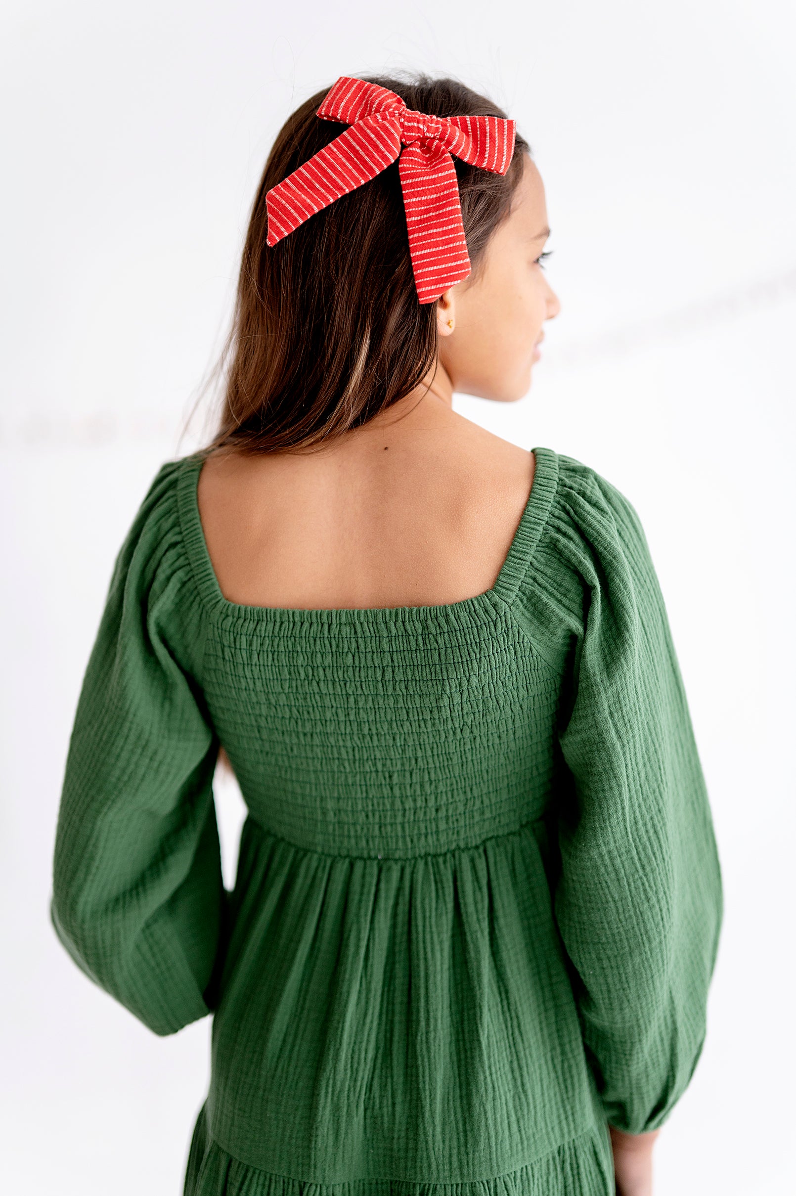 Tiered Long Sleeve Midi Dress in Myrtle Green