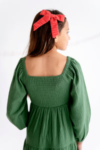 Tiered Long Sleeve Midi Dress in Myrtle Green