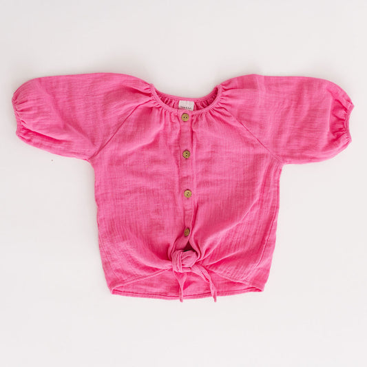 Tie Front Short Sleeve Top in Azalea Pink