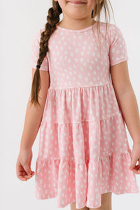 Painted Dots in Rose Shadow Short Sleeve Three Tier Twirly Dress