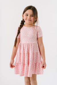 Painted Dots in Rose Shadow Short Sleeve Three Tier Twirly Dress