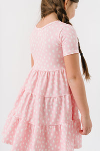 Painted Dots in Rose Shadow Short Sleeve Three Tier Twirly Dress