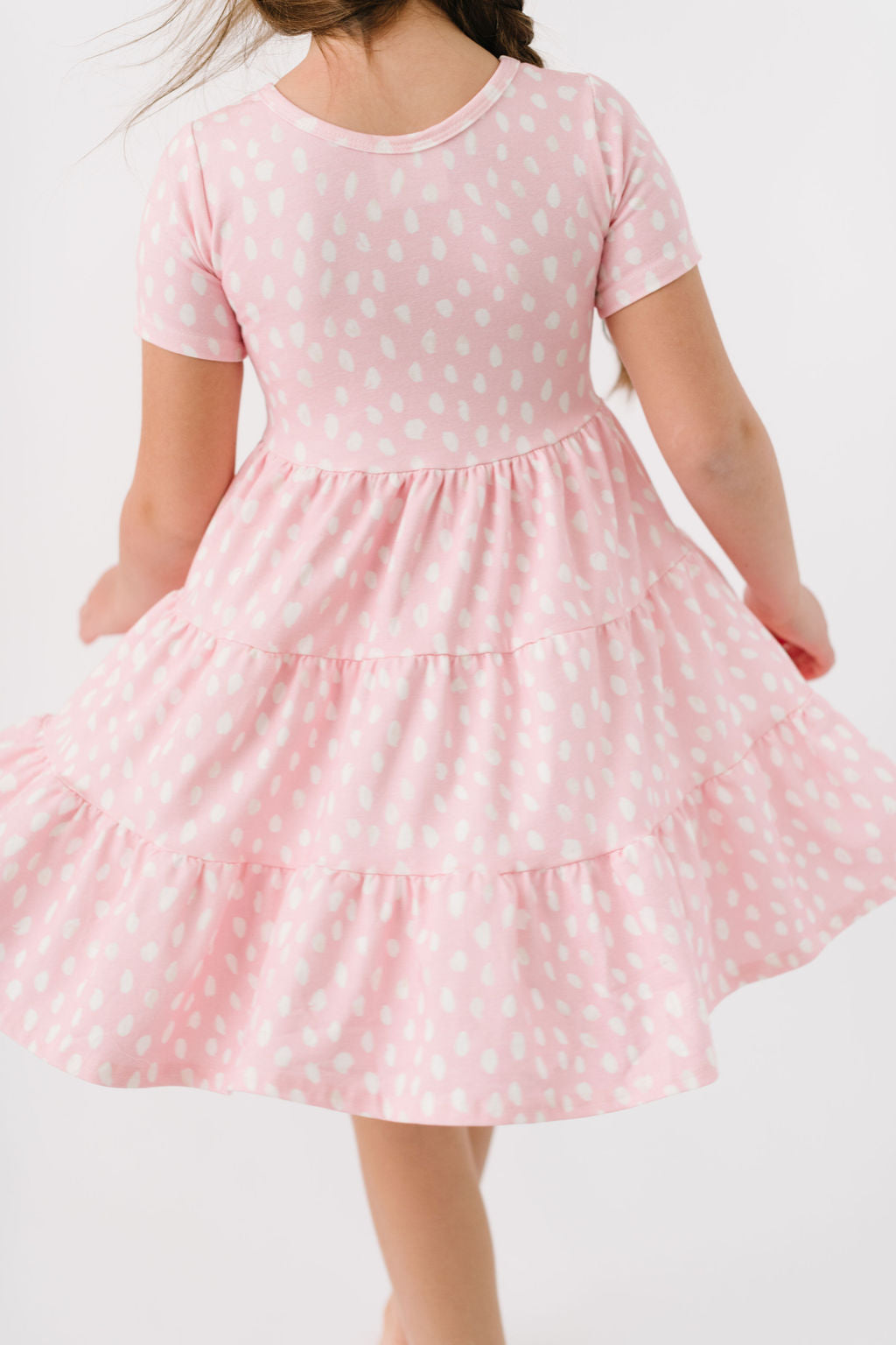 Painted Dots in Rose Shadow Short Sleeve Three Tier Twirly Dress
