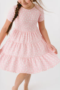 Painted Dots in Rose Shadow Short Sleeve Three Tier Twirly Dress