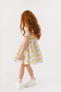 Spring Stripe Short Sleeve Twirly Dress