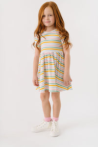 Spring Stripe Short Sleeve Twirly Dress