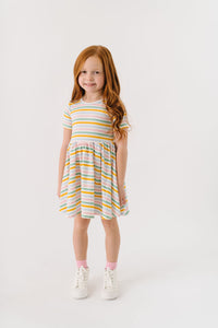 Spring Stripe Short Sleeve Twirly Dress