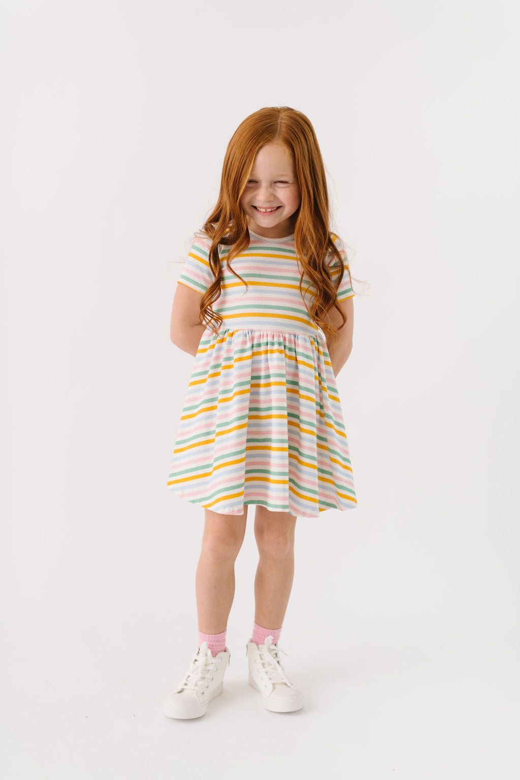 Spring Stripe Short Sleeve Twirly Dress
