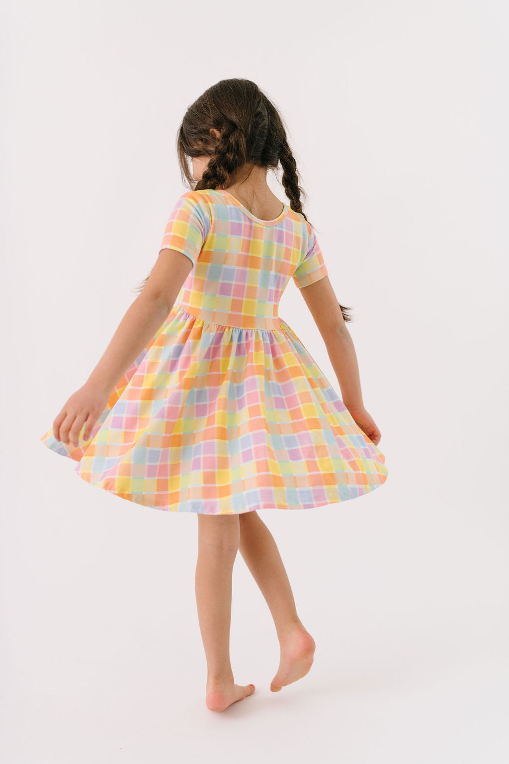 Papaya Plaid Short Sleeve Twirly Dress