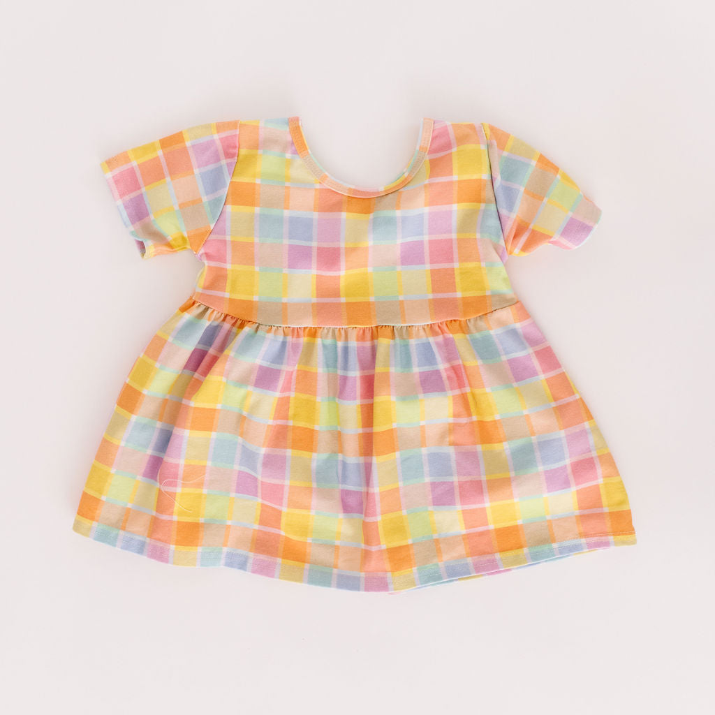 Papaya Plaid Short Sleeve Swing Top