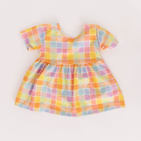 Papaya Plaid Short Sleeve Swing Top