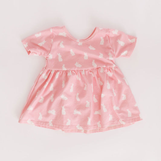 Bunnies in Rose Shadow Short Sleeve Swing Top