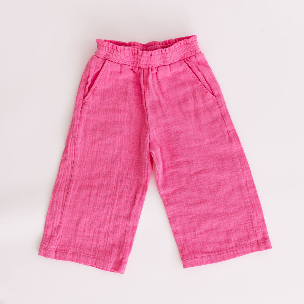 Wide Leg Crop Pants with Pockets in Azalea Pink