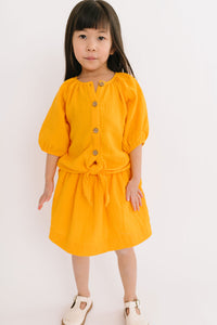Tie Front Short Sleeve Top in Marigold