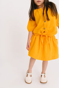 Tie Front Short Sleeve Top in Marigold
