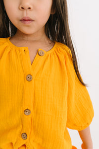 Tie Front Short Sleeve Top in Marigold