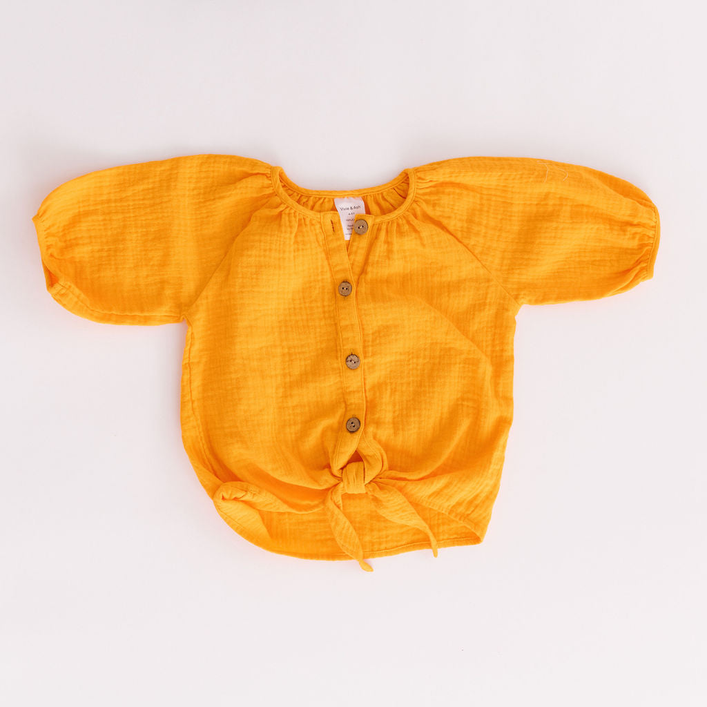 Tie Front Short Sleeve Top in Marigold