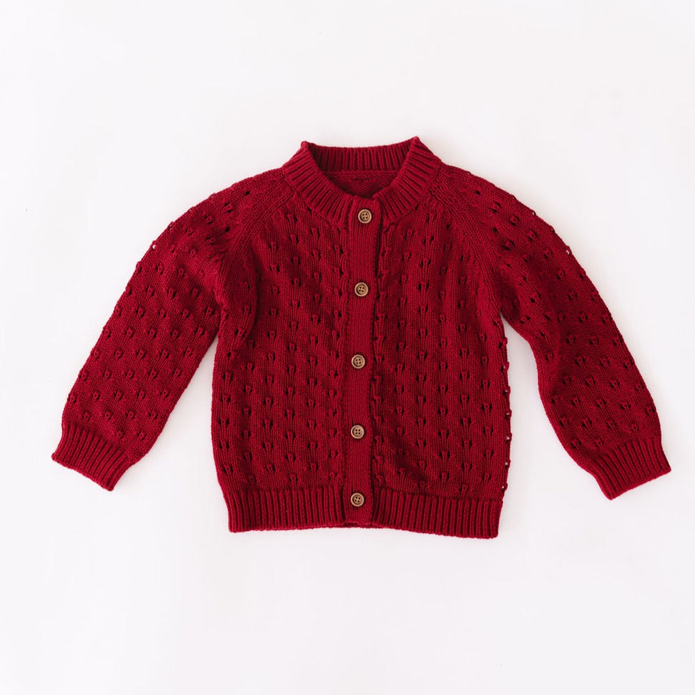 Cotton Cardigan in Cranberry