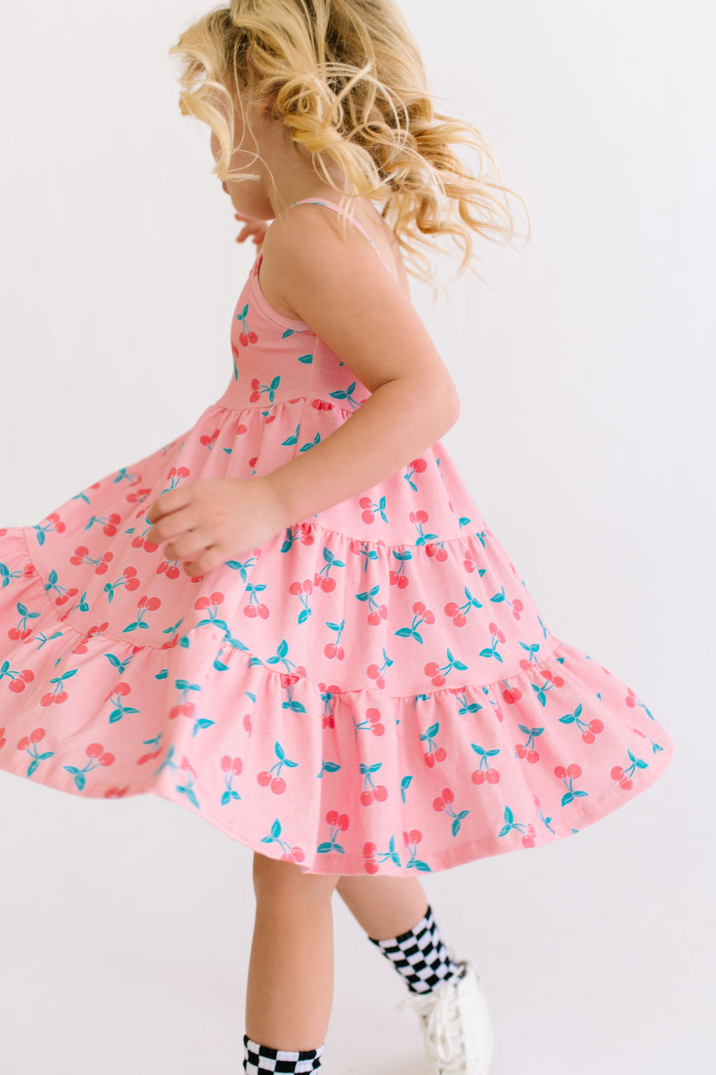 Pink Cherries Three Tier Twirly Dress