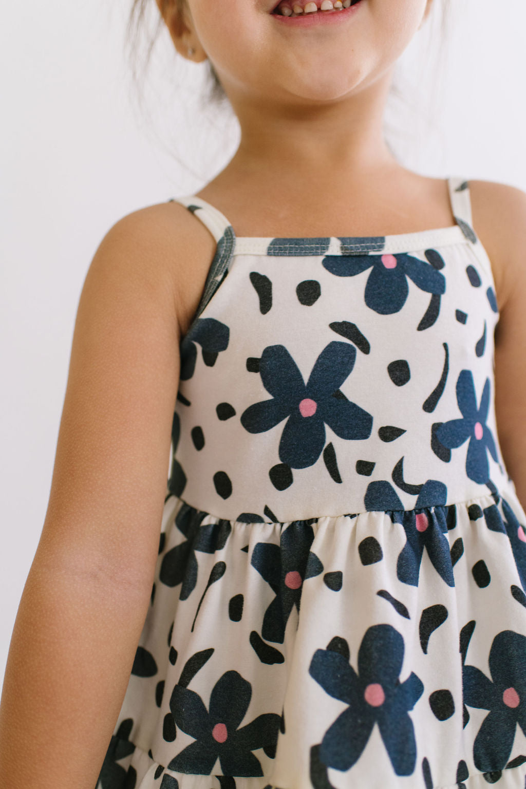 Petals and Pieces in Black and White Three Tier Twirly Dress