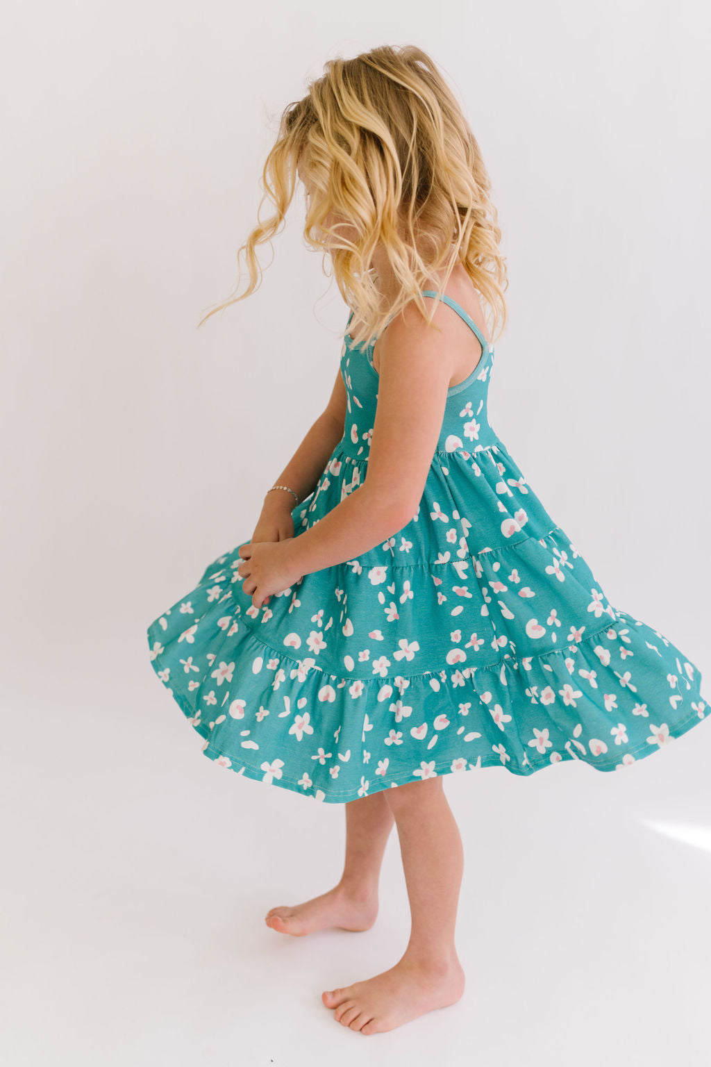 Leopard Floral in Jade Three Tier Twirly Dress