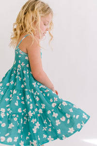 Leopard Floral in Jade Three Tier Twirly Dress