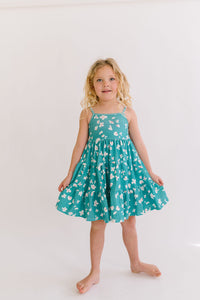Leopard Floral in Jade Three Tier Twirly Dress