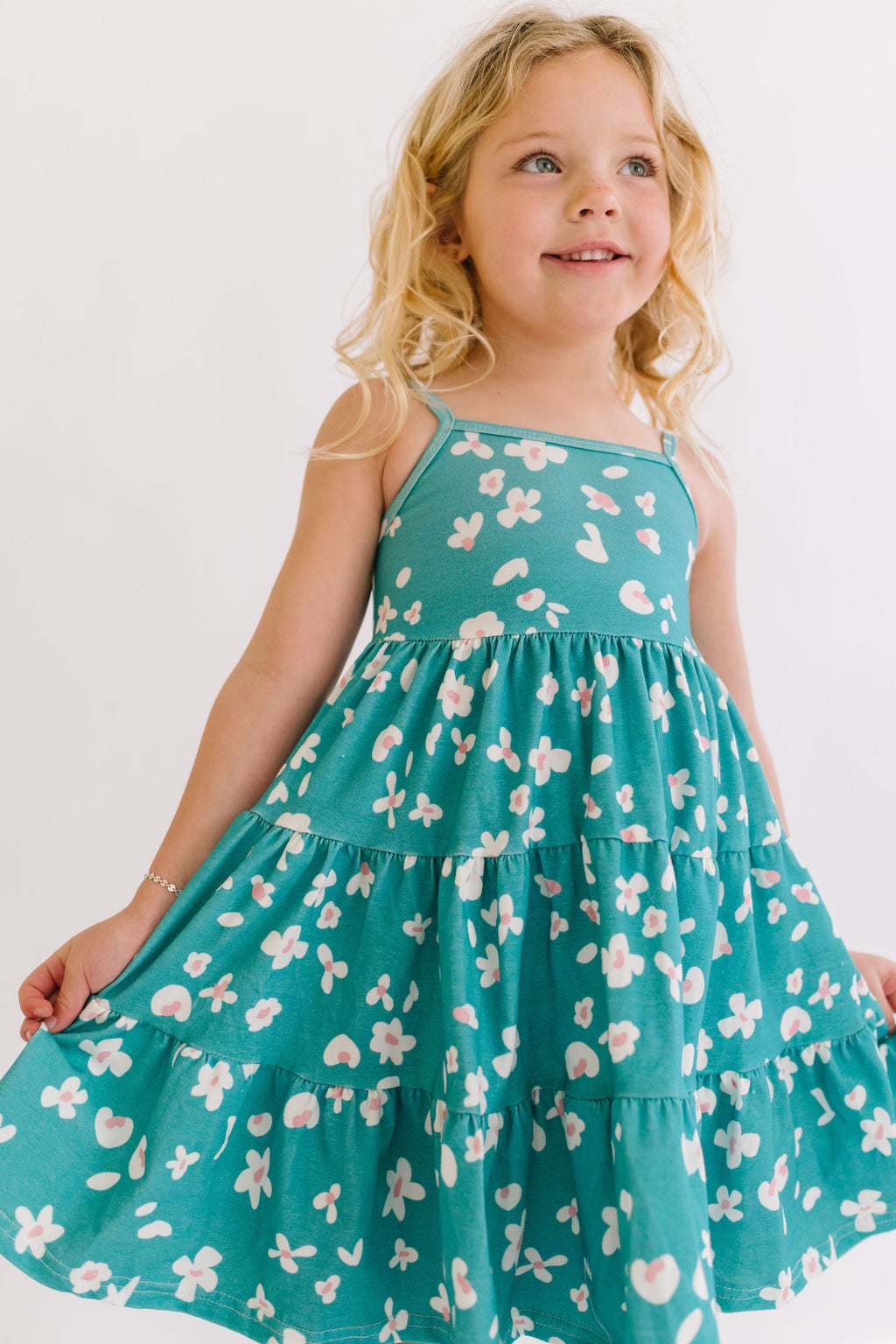 Leopard Floral in Jade Three Tier Twirly Dress