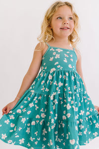 Leopard Floral in Jade Three Tier Twirly Dress