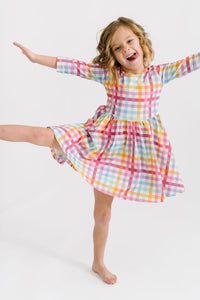 Precious Plaid Three Quarter Sleeve Twirly Dress