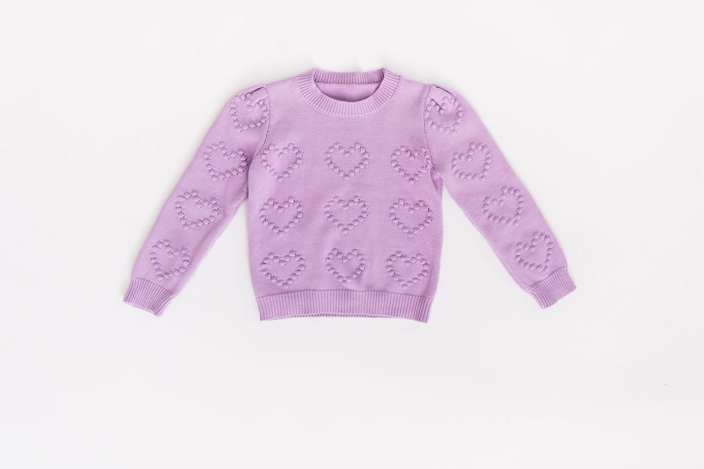 Heart Puff Sleeve Cotton Pullover in Crocus Petal Purple