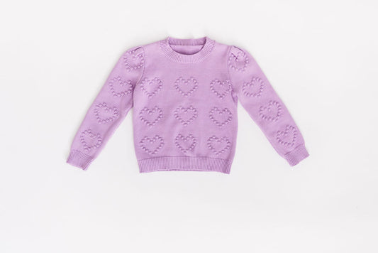 Heart Puff Sleeve Cotton Pullover in Crocus Petal Purple