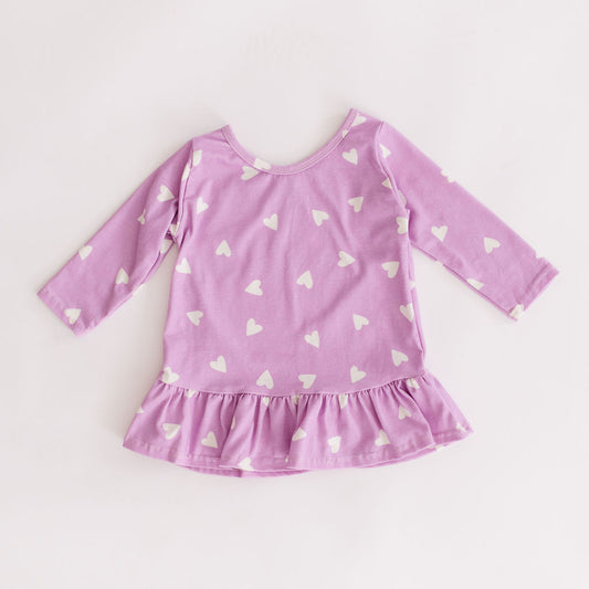 Scattered Heart in Crocus Petal Purple Three Quarter Sleeve Peplum Top