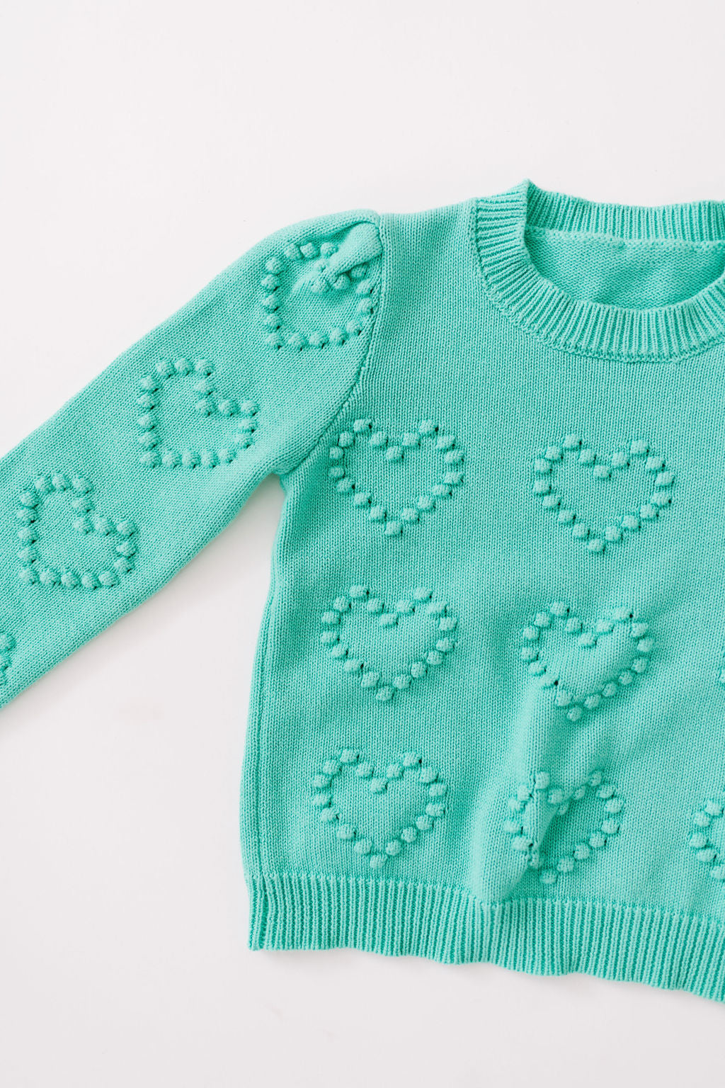 Heart Puff Sleeve Cotton Pullover in Spearmint