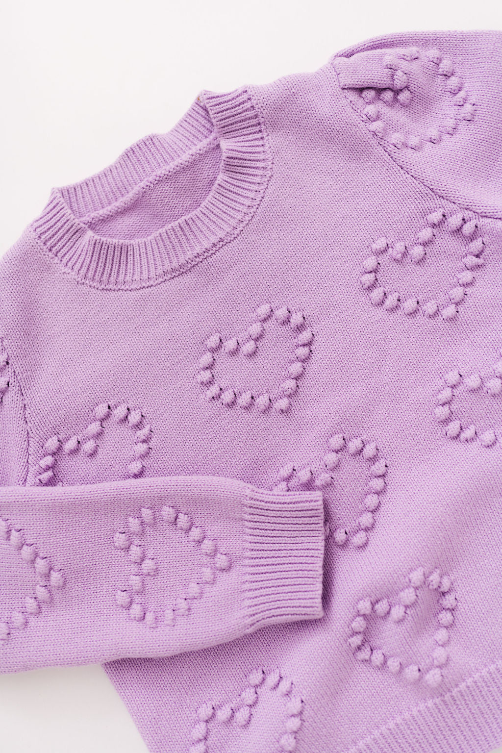 Heart Puff Sleeve Cotton Pullover in Crocus Petal Purple