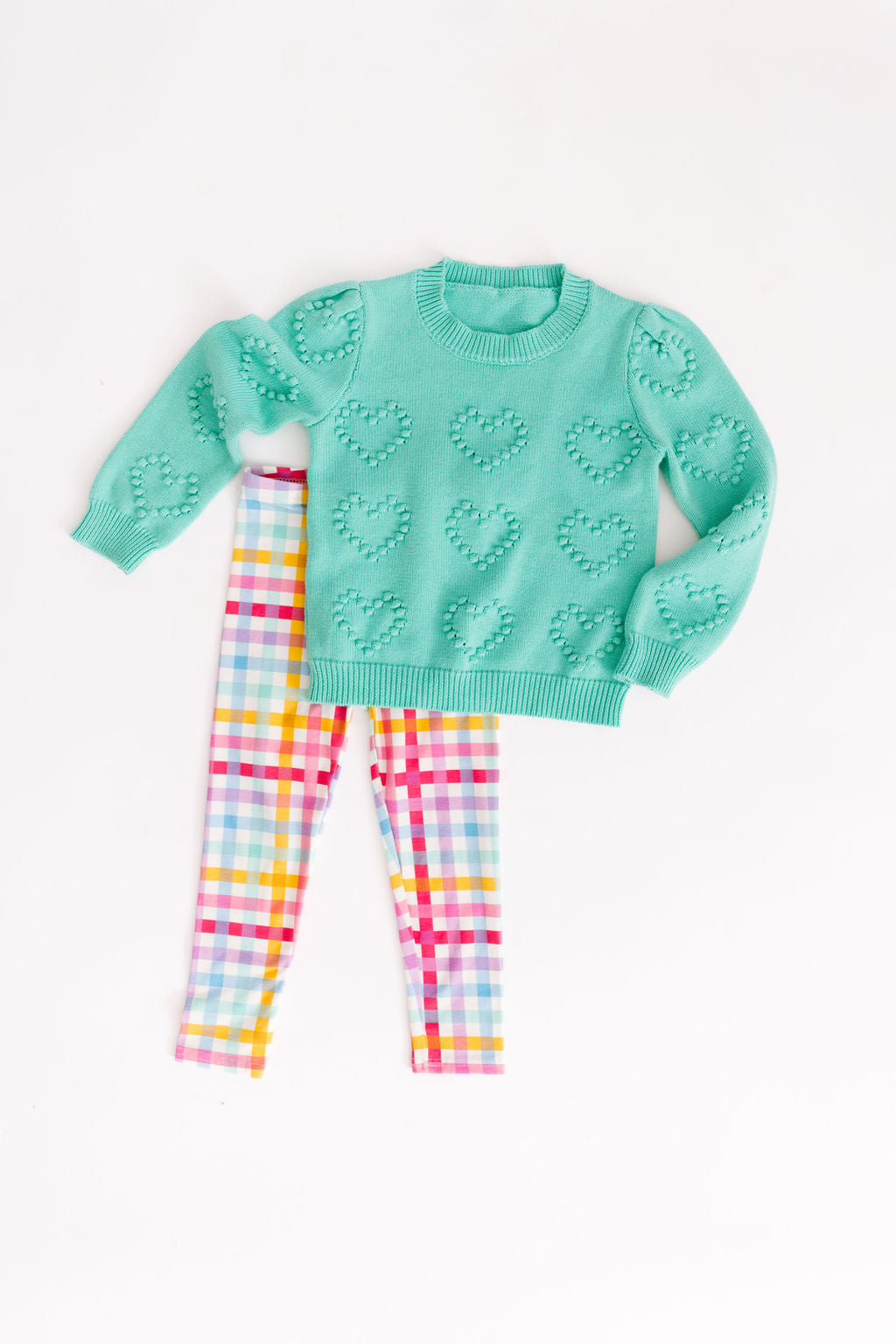 Heart Puff Sleeve Cotton Pullover in Spearmint