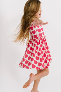 Rose Red Hearts Three Quarter Sleeve Twirly Dress