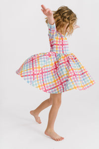 Precious Plaid Three Quarter Sleeve Twirly Dress