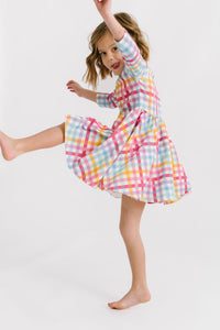 Precious Plaid Three Quarter Sleeve Twirly Dress