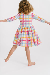 Precious Plaid Three Quarter Sleeve Twirly Dress